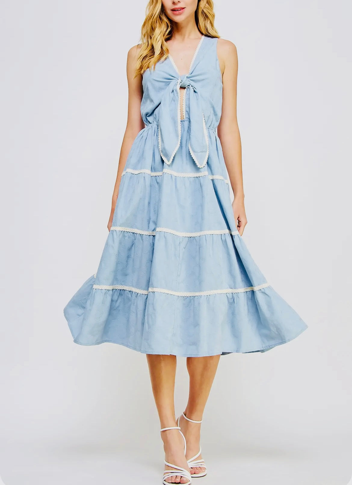 Braid Trim Detail Front Tie
Sleeveless Long Dress