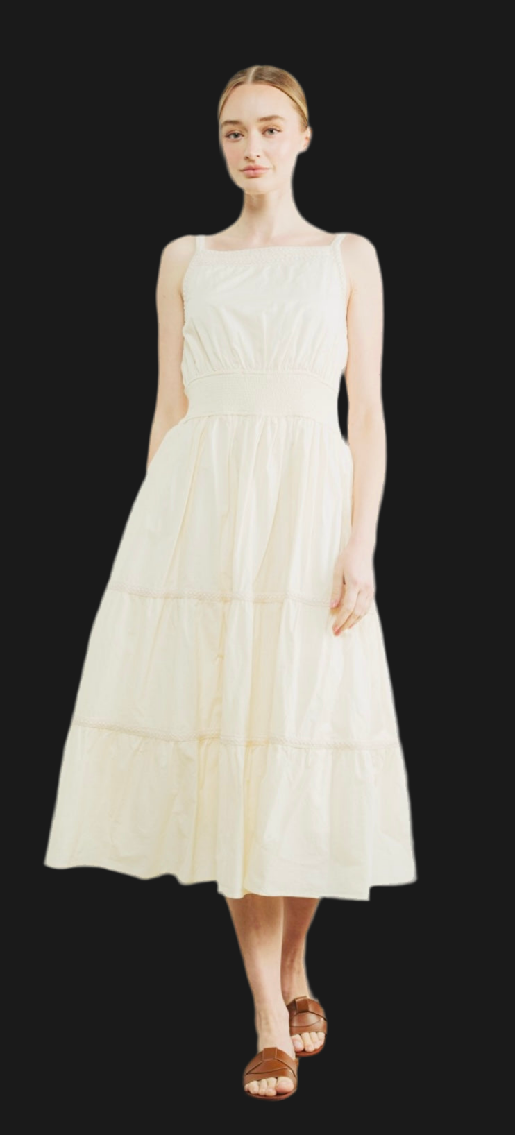 LACE TRIM SLEEVELESS MIDI DRESS