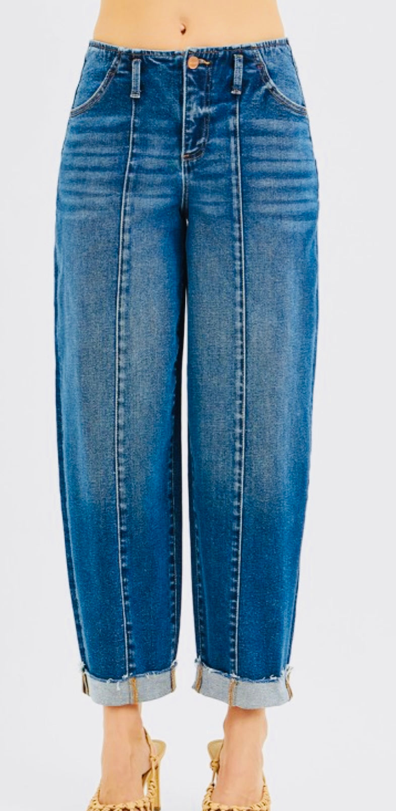 High Rise Fit Barrel Cuffed Jeans