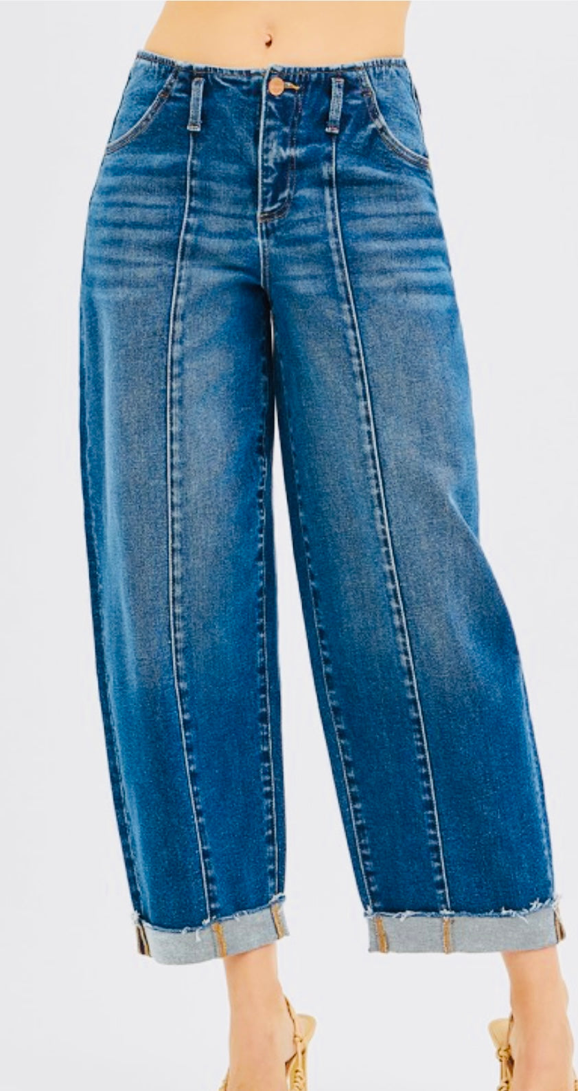 High Rise Fit Barrel Cuffed Jeans