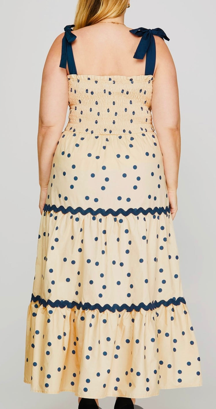 MAXI POLKA DOT PRINT WOVEN TIERED DRESS
