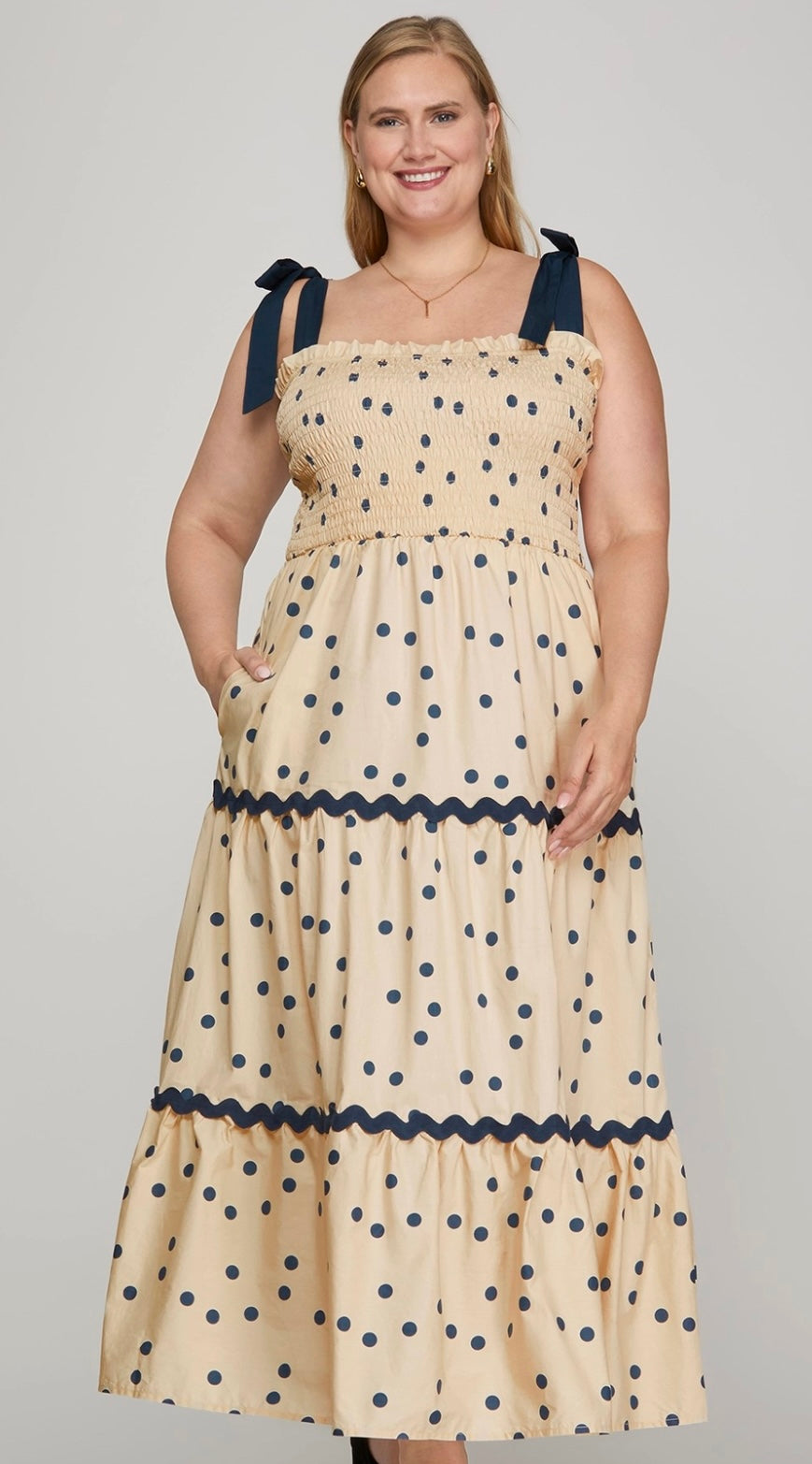 MAXI POLKA DOT PRINT WOVEN TIERED DRESS