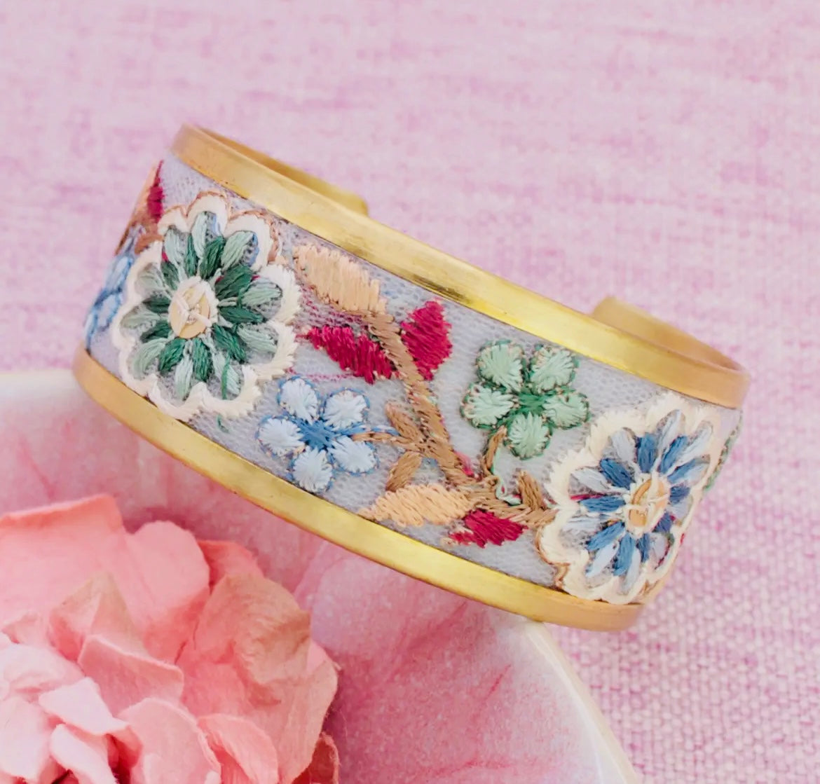 Pastel Flowers Embroidered
Cuff Bracelet