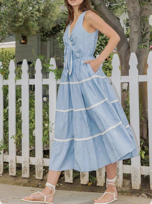 Braid Trim Detail Front Tie
Sleeveless Long Dress