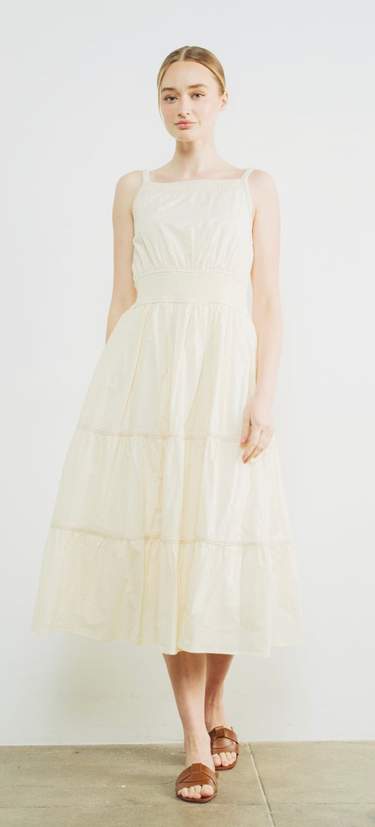LACE TRIM SLEEVELESS MIDI DRESS