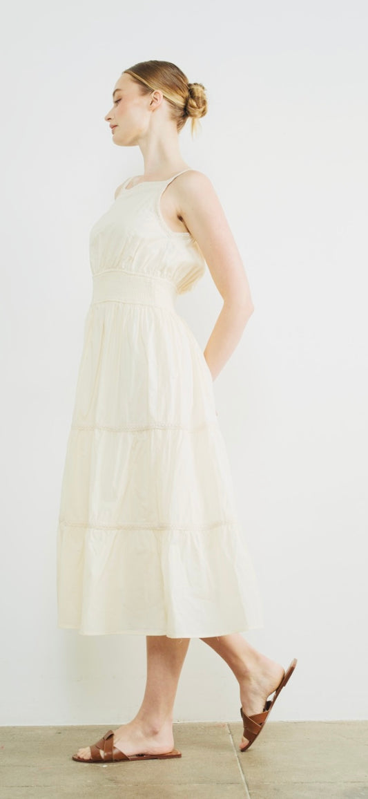 LACE TRIM SLEEVELESS MIDI DRESS