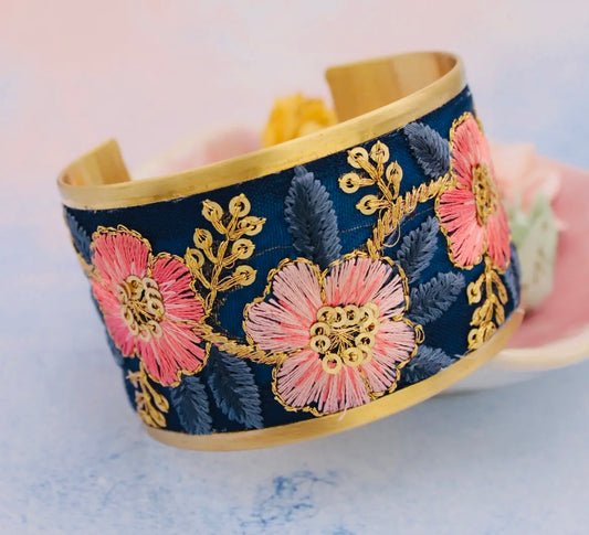 Vintage Pink Blue Embroidered
Cuff Bracelet