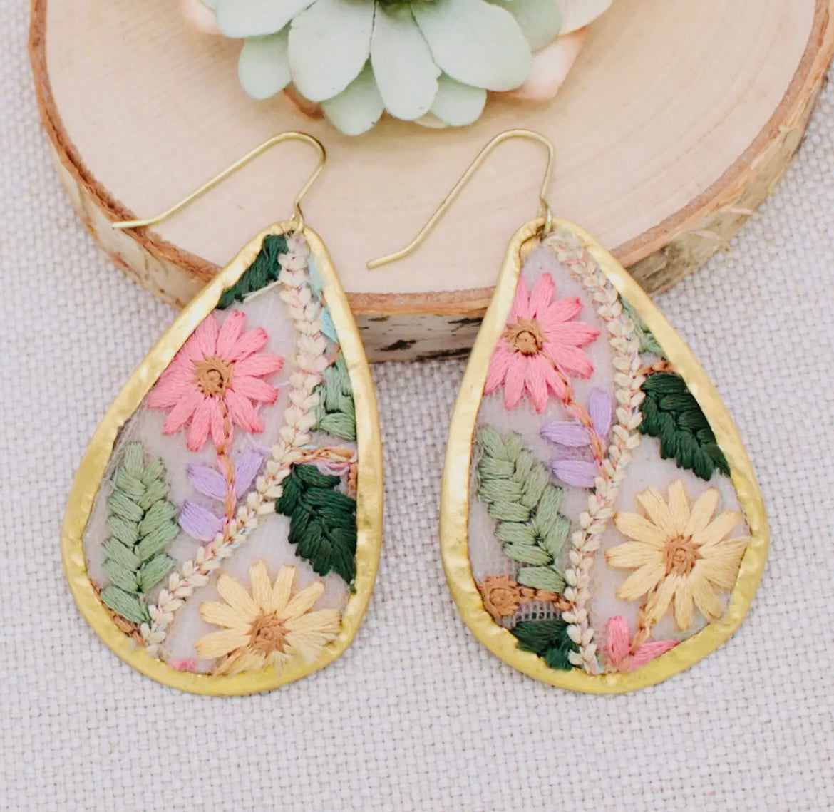 Floral Vines Embroidered Gold
Teardrop Earrings