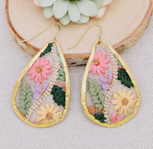 Floral Vines Embroidered Gold
Teardrop Earrings