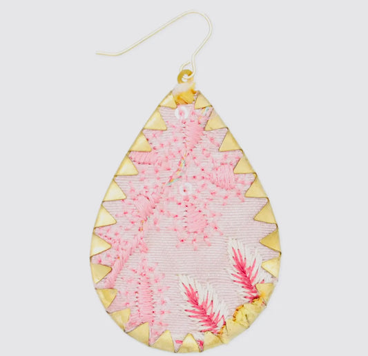 Pastel Pink Floral
Embroidered Earrings