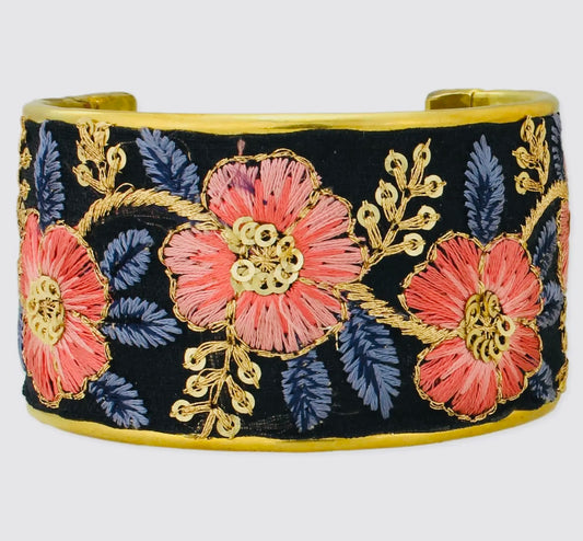 Vintage Pink Blue Embroidered
Cuff Bracelet