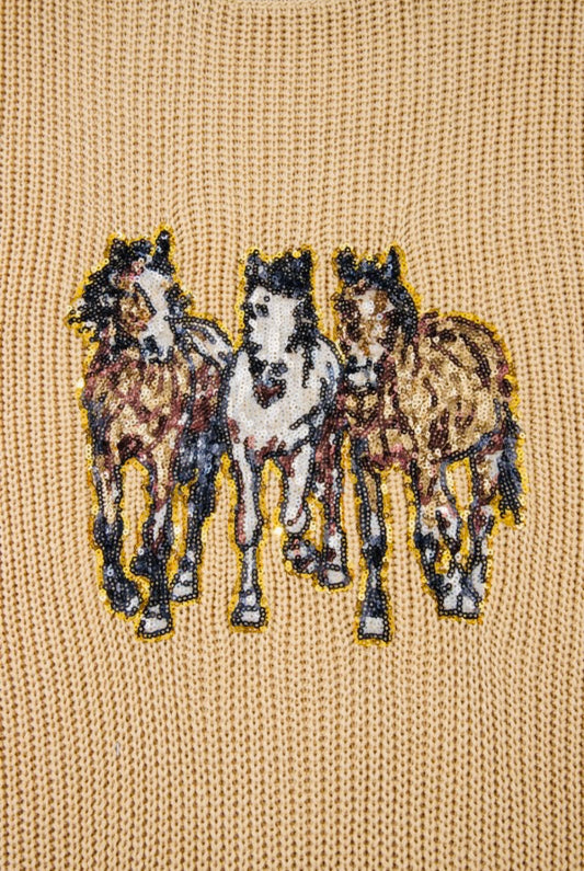 Sequin Horse Graphic Knitted Sweater Vest