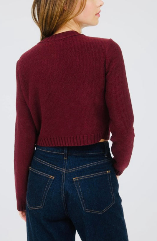 Gold Button Ribbed Trim Knit Cardigan Sweater