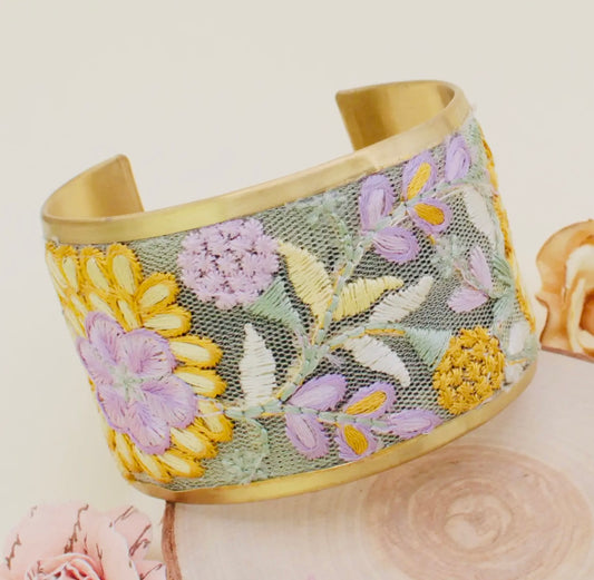 Yellow & Lavender Embroidered
Cuff Bracelet