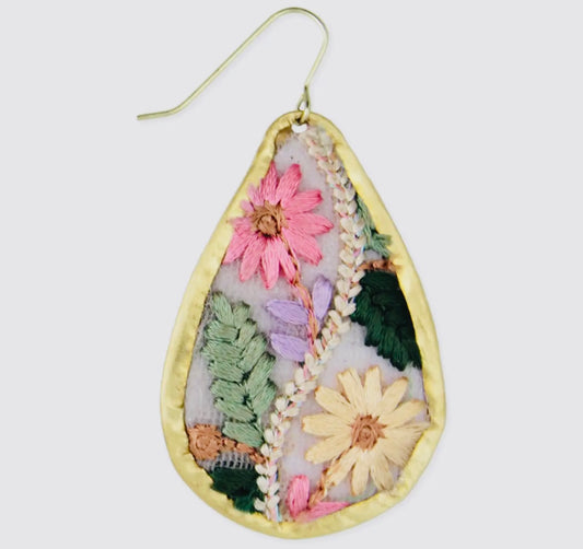 Floral Vines Embroidered Gold
Teardrop Earrings