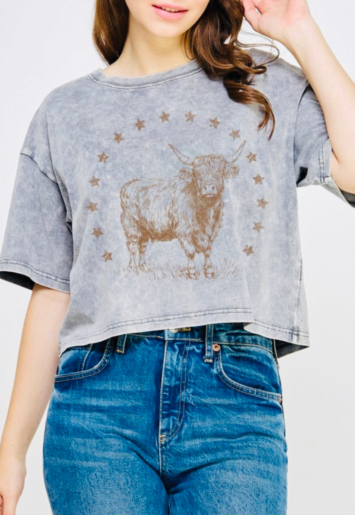 Highland Cow Mineral Graphic Long Crop Top