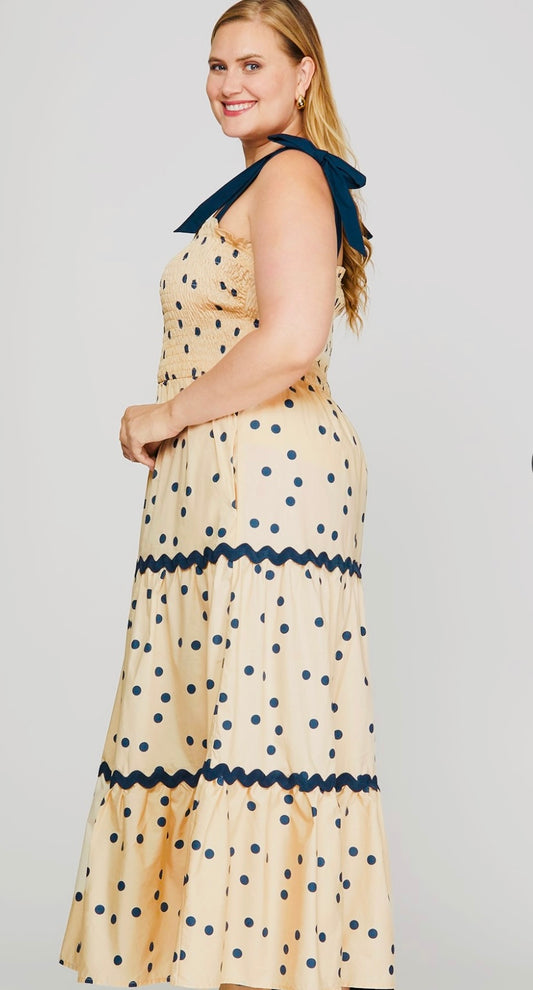 MAXI POLKA DOT PRINT WOVEN TIERED DRESS